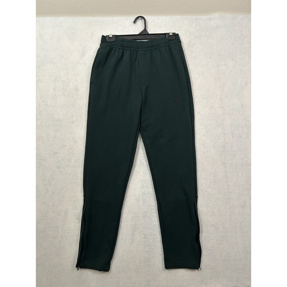 adidas Medium Fleece Tapered Track Pants Green Zipper Ankle Joggers Sweatpants